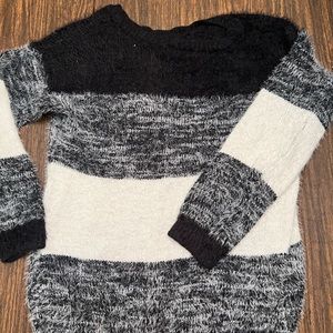 JustFab Black and White Fuzzy Sweater